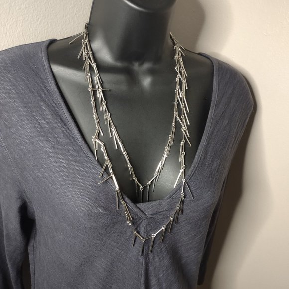 Very Long Silver Tone Dangling Bar Necklace 53.5 Inches - Picture 1 of 11